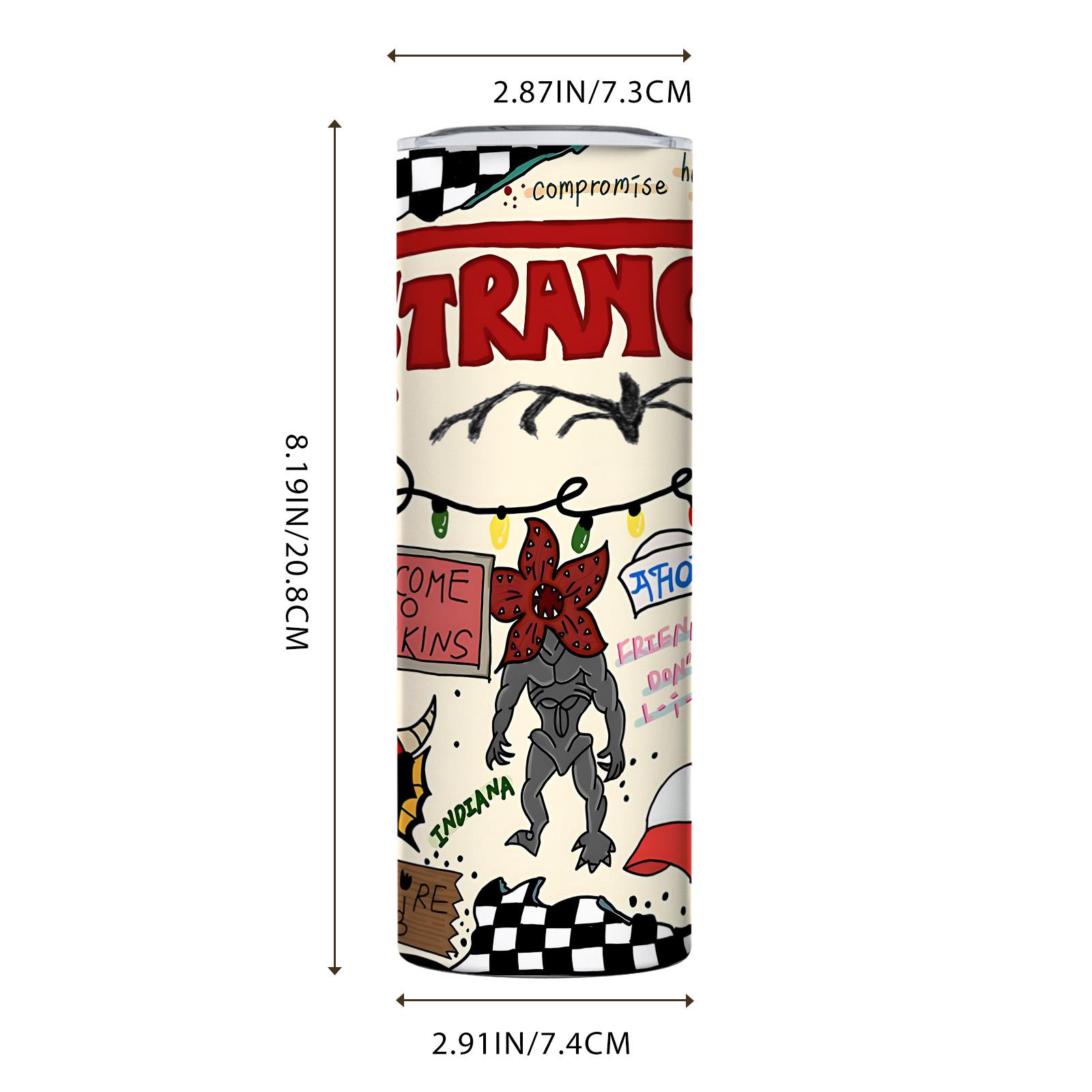 1 Pc 20oz Skinny Vacuum Cup, Tumbler, Funny Dad Tumbler, Insulated Travel Drinkware, Retro 80s sci fi doodle collage, monster art, double wall steel, leak proof lid, keeps hot 12 hours, cold 24 hours, movie fan gift, gift for friends