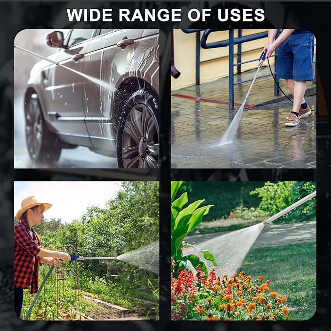 High Pressure Jet Hose Nozzle, Power Washer Wand with 2 Nozzles, Leak-Proof for Car Wash, Gutter, Pets & Window Cleaning