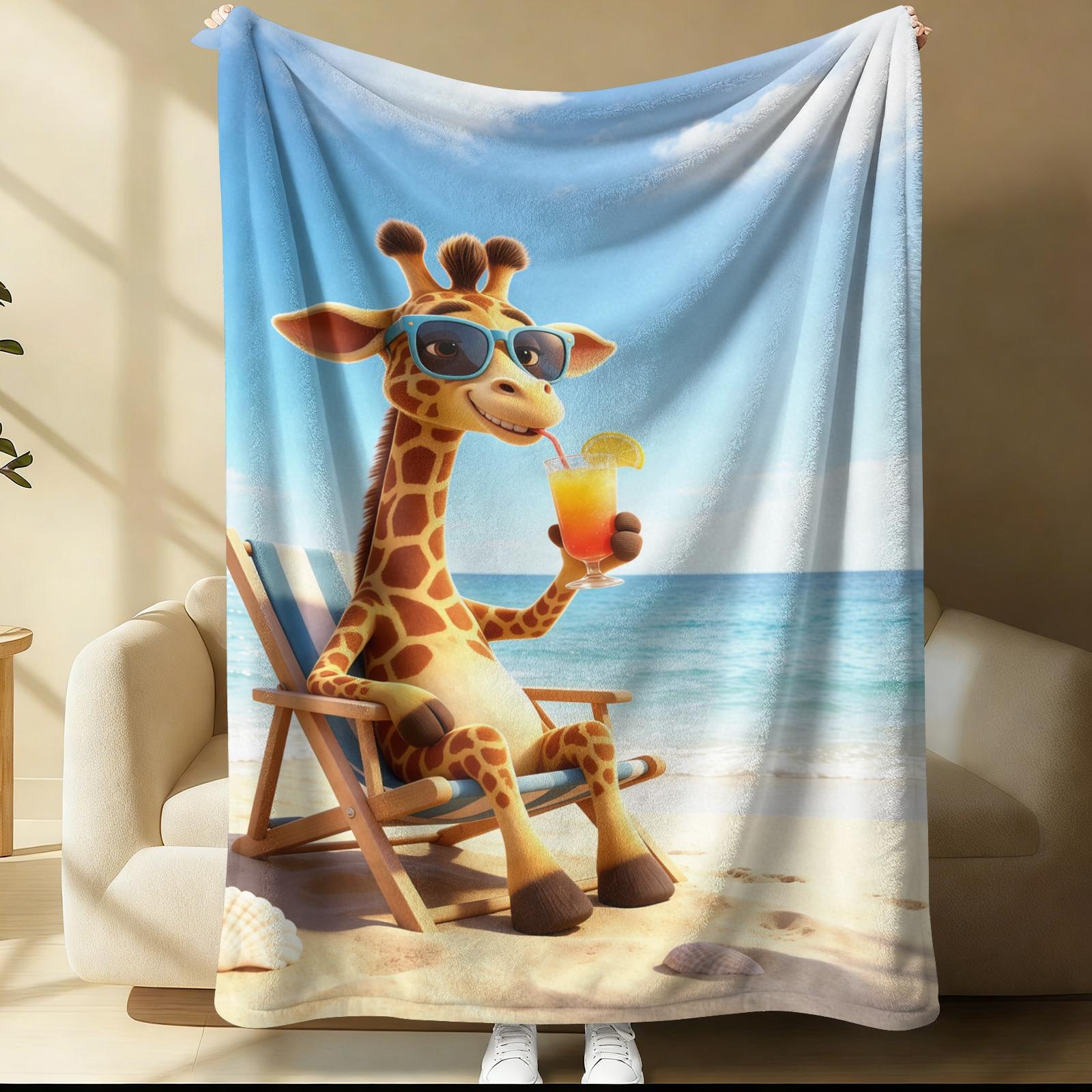 Giraffe Pattern Blanket, Suitable For Daily, Festival, And Birthday Gifts For Children And Adults. Soft, Warm, And Lightweight Plush Blanket, Perfect For Bed, Sofa, Car, And Room Decoration