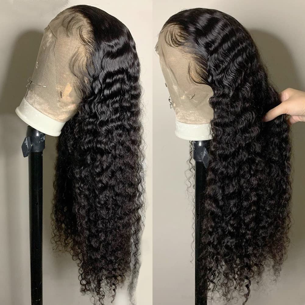 13x6 Deep Wave Lace Front Wigs Human Hair 180% Density HD Deep Curly Lace Frontal Wig for Women Pre Plucked with Baby Hair Curly Lace Frontal Wigs