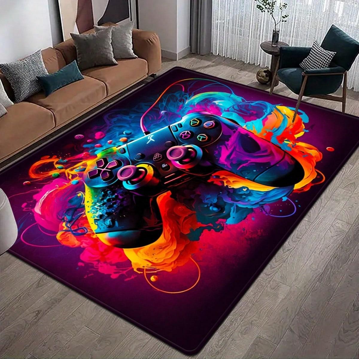 Neon Graffiti Game Controller Flannel Area Rug - Colorful Gaming Print Soft Mat for Living Room, Non-Slip Gamer Home Decor#GameControllerRug #GamingMat #GamerRoomDecor #NeonGraffitiCarpet #NonSlipFlannelRug
