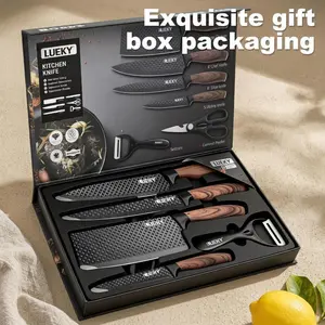 6Pcs Kitchen Chef Knife Set, Slicing Knife, Scraper And Scissors, High Carbon Stainless Steel Super Sharp, with Anti-stick Ergonomic Wooden Handle, Professional Chef's Knife Set, Suitable for Family Travel, Gift Box Set#DealsForYouDays
