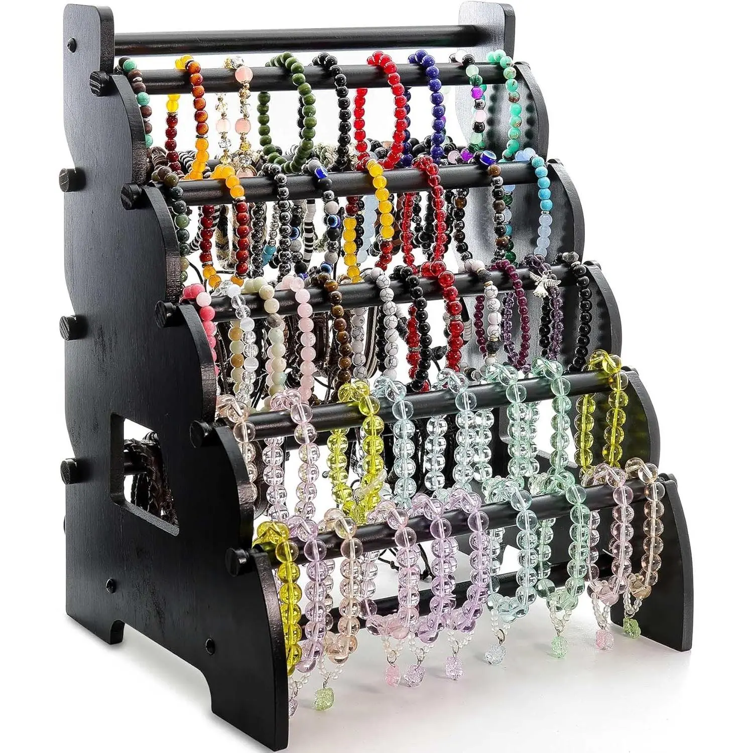 8 Tier Wooden Bracelet Holder Jewelry Display Stand, Portable Organizer for 150-240 Bangles & Scrunchies, Ideal for Vendors Retail Stores Craft Shows Home Storage (Black)