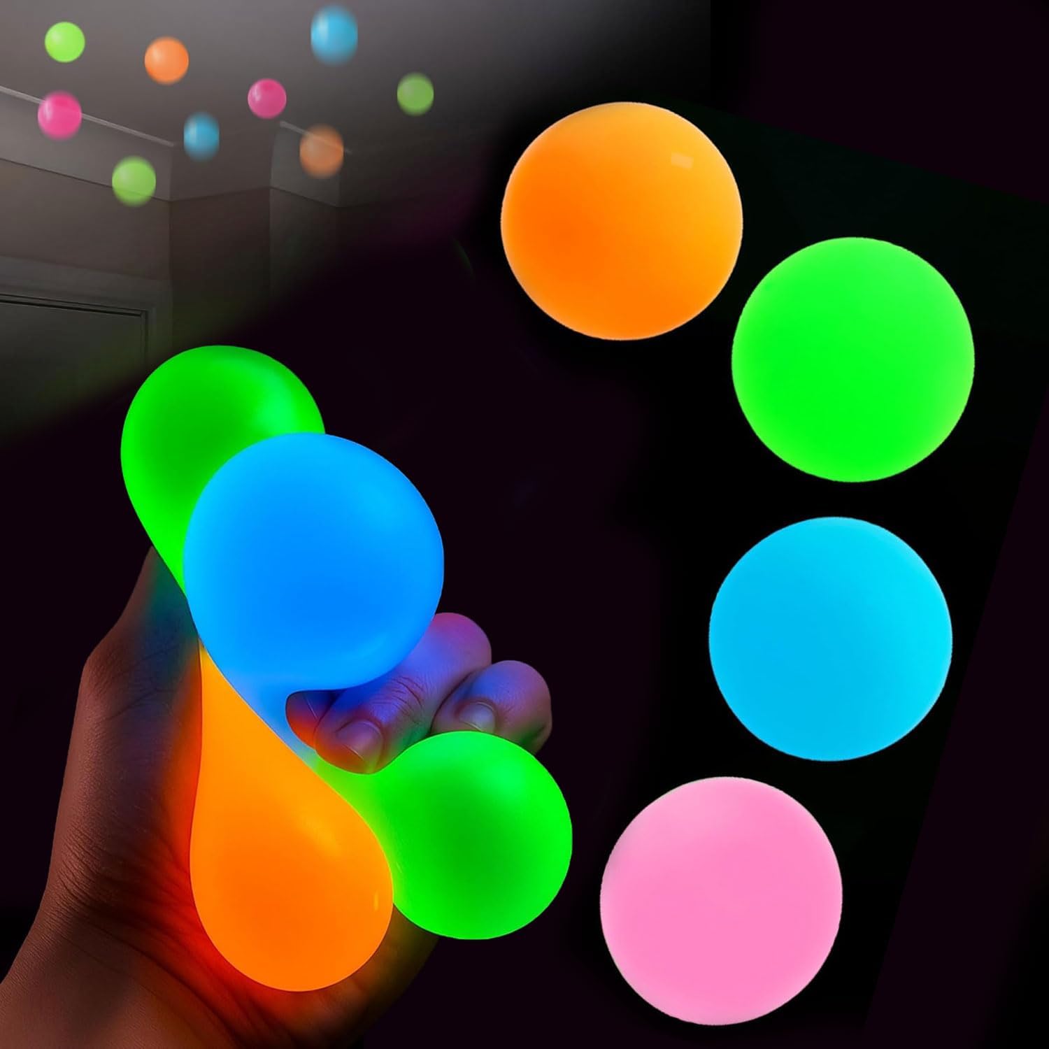 4/8/12pcs Glowing Sticky Balls, Sticky Ball for Ceiling, Glow Balls, Stick to The Ceiling, Stress Relief Toys, Glow in Dark Sticky Balls, Stocking Stuffers for Women Men Adults