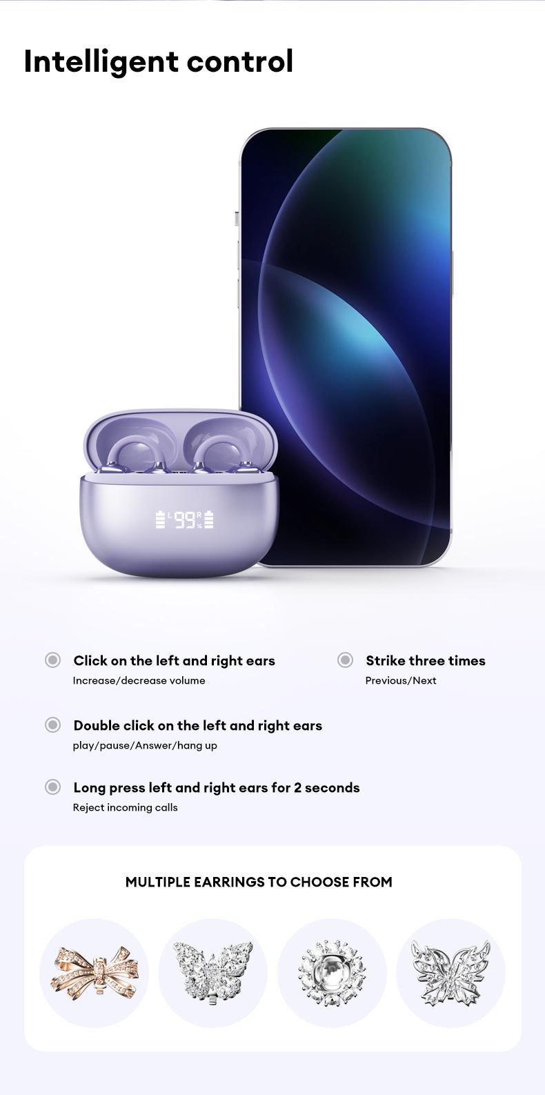 PAXA Clipbuds 7 Clip-on Design Wireless Headphones, Powerful Sound Effects for Music, Dustproof & Waterproof Sports Earbuds for Running, Workout, Audio