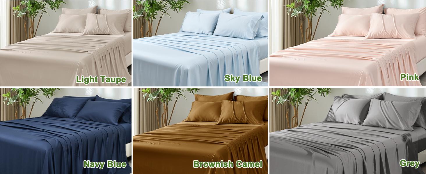 PHF 6 counts/set Cooling Sheets Set, 100% Rayon Derived from Bamboo, Cooling, Breathable, Eco-friendly Bamboo Sheet for Hot Sleepers, Gifts