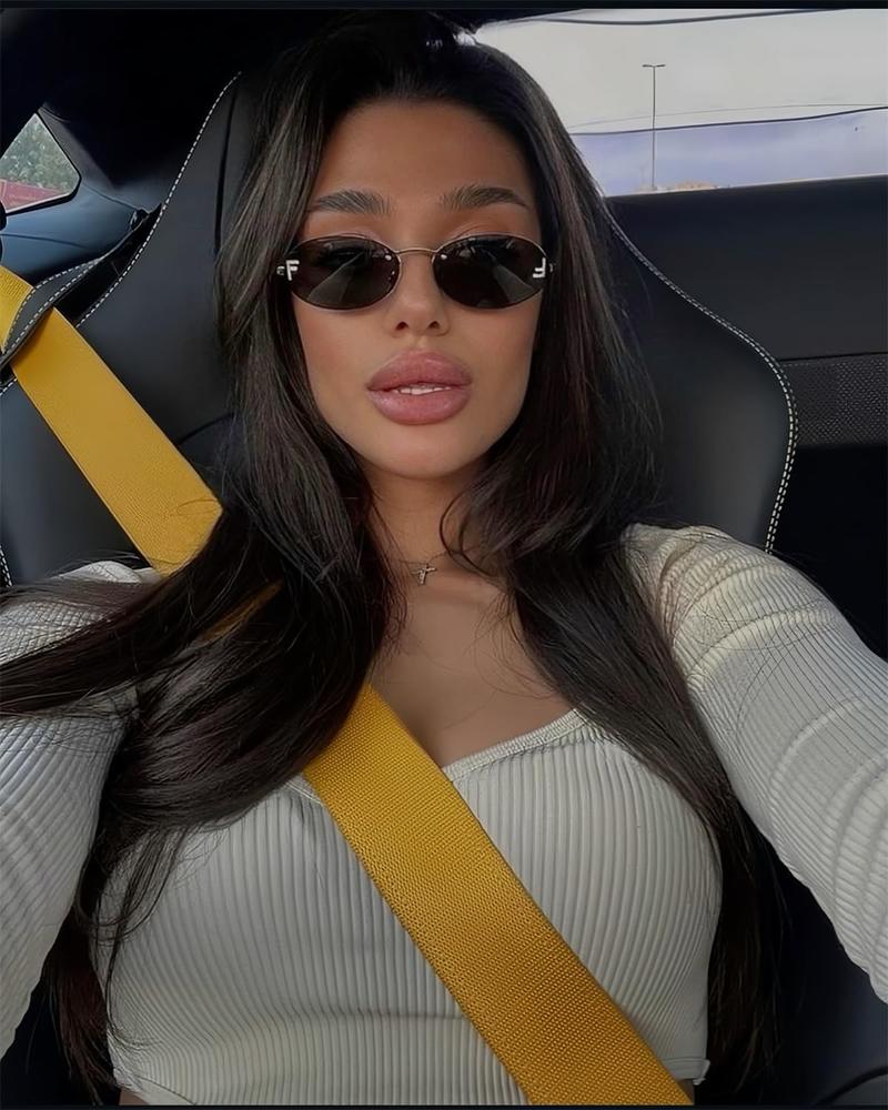 Retro Oval Y2K Sunglasses for Women Men, 2025 Trendy Chic Narrow Gold Metal Sunglasses Small Sunnies