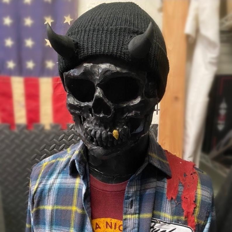 Reversible Knit Beanie with 3D Devil Horns - Soft Acrylic Material, Stretchy & Warm, Unisex Winter Hat, Multiple Colors, Perfect for Men & Women