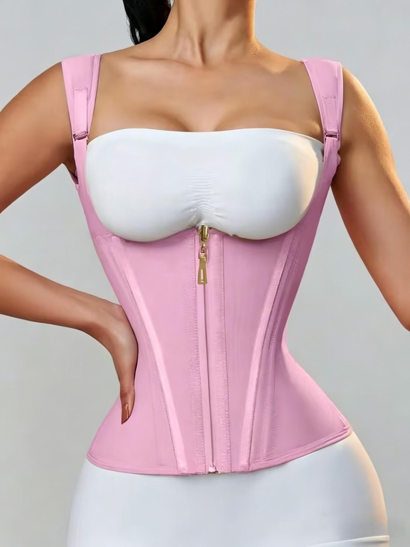 Adjustable Waist Shapewear for Women, Latex Bodycon Tight with Full Zip Front Closure, Back Support, Abdominal Control Belt