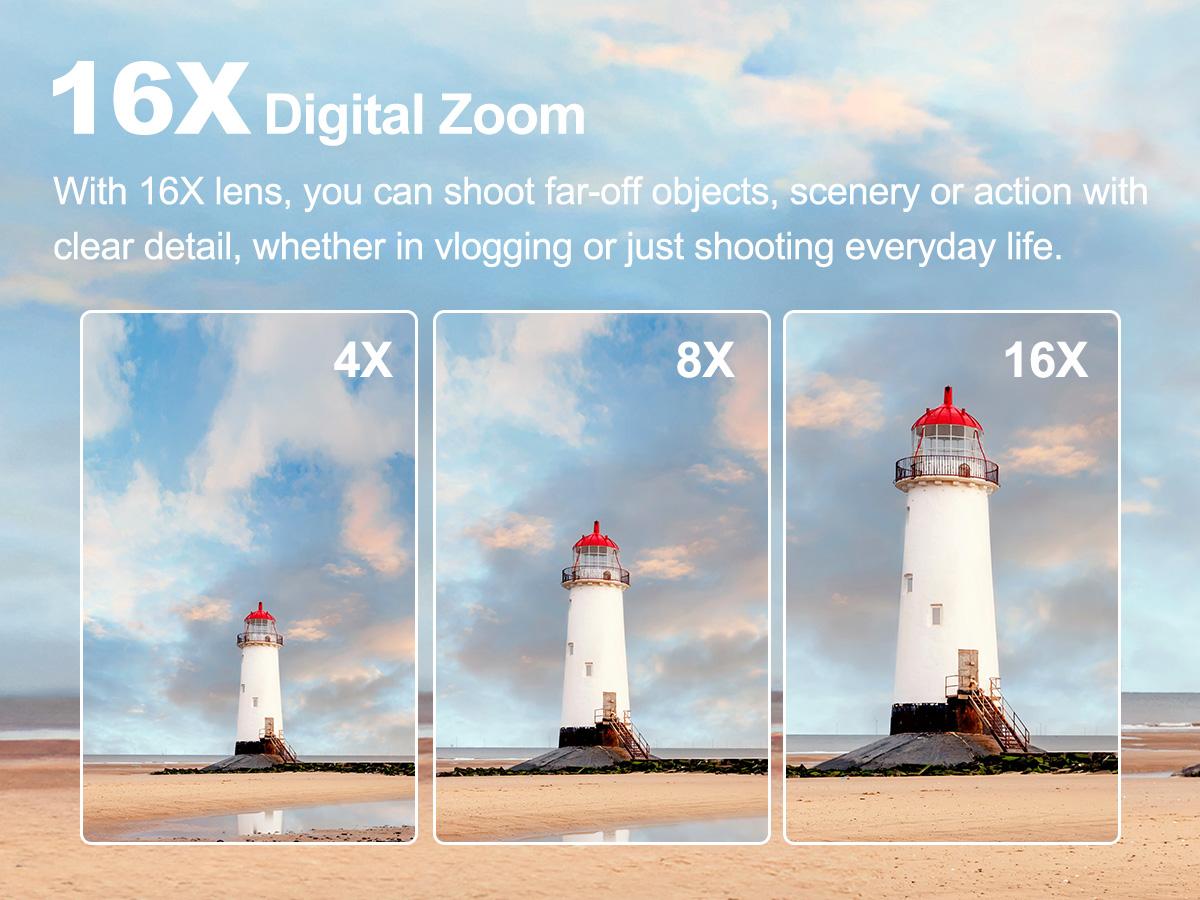 4K 48 MP Vlogging Digital Camera, Compact 16x Zoom Camera with 3.0-inch Flip Screen and 32 GB SD Card