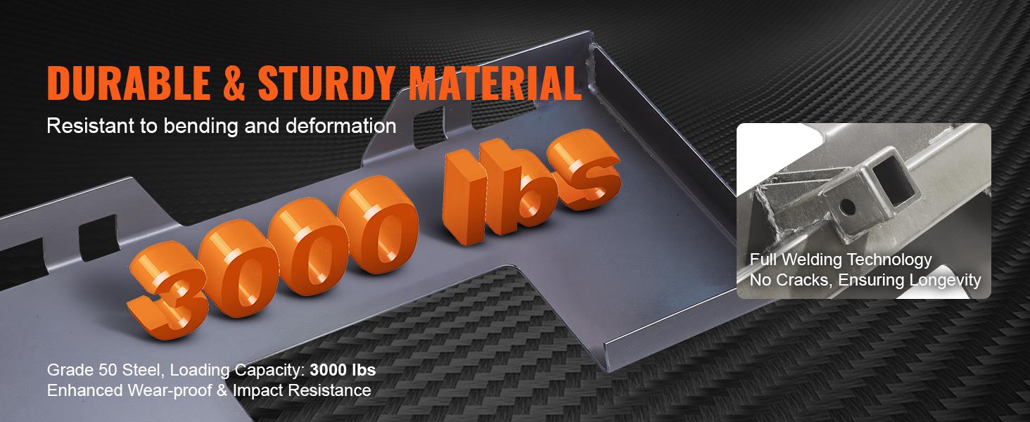 VEVOR Skid Steer Attachment Plate, 1/4 Thick Skid Steer Mount Plate with 2.28 Hitch Receiver, 3000 LBS Quick Attachment Loader Plates, Compatible with Deere, Kubota, Bobcat, Mahindra Steer, Tractor