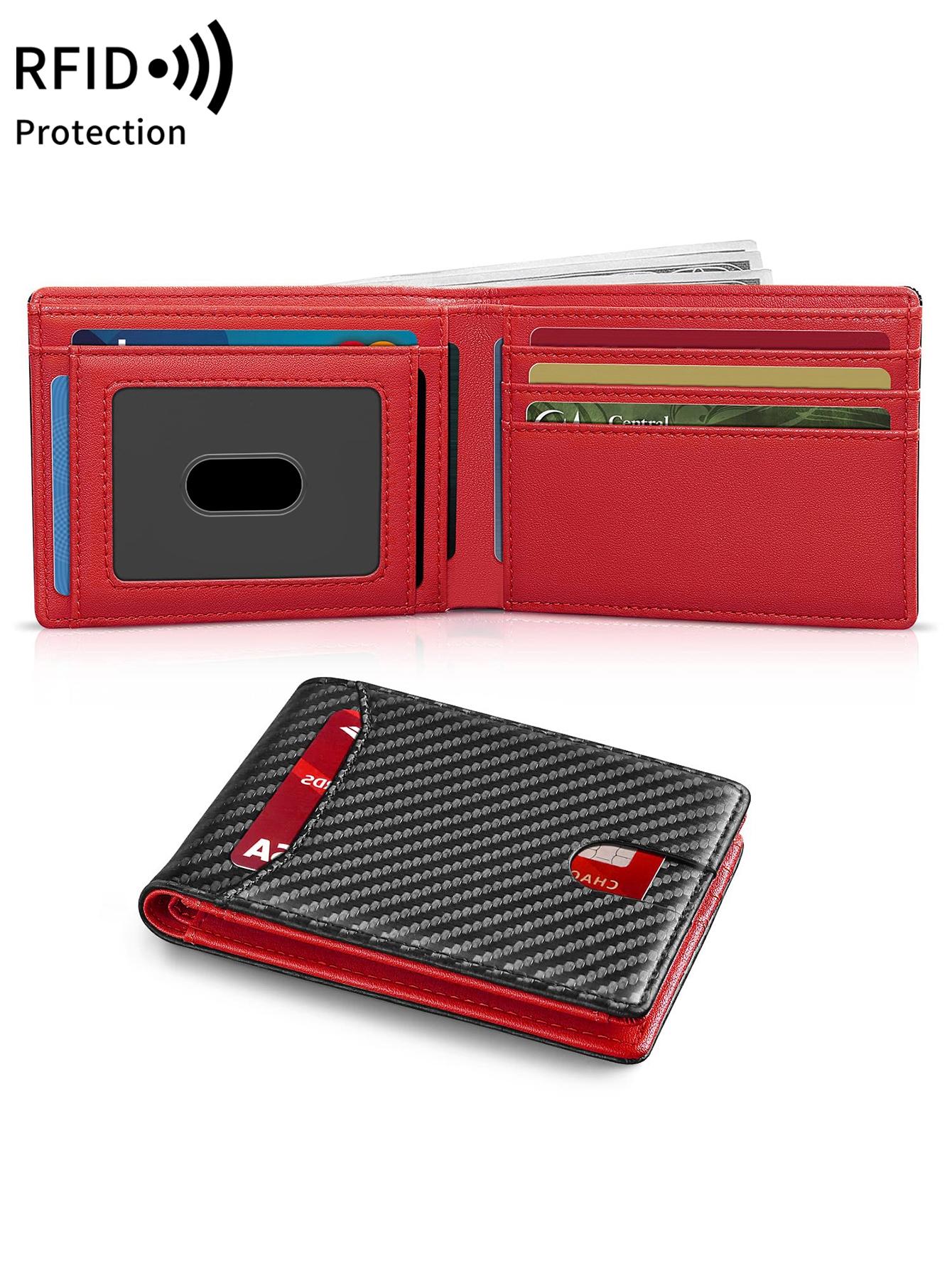 Men's Slim Fit RFID Blocking Microfiber Leather Wallet, Large Capacity Design, 9 Credit Card Slots, Business Style, All Seasons Use, Anti Theft Wallet