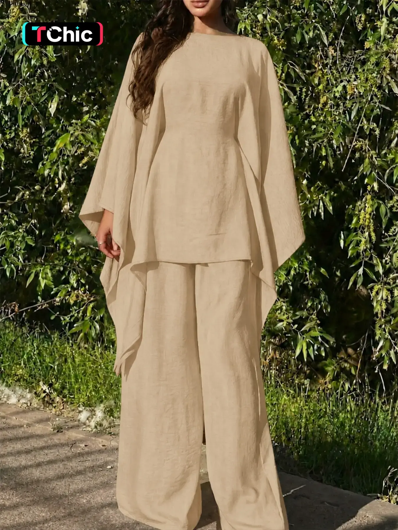 【Black Friday】Women's Loose Two-Piece Set, Minimalist Long Top + Wide Leg Pants, Casual Natural Style for Spring & Fall