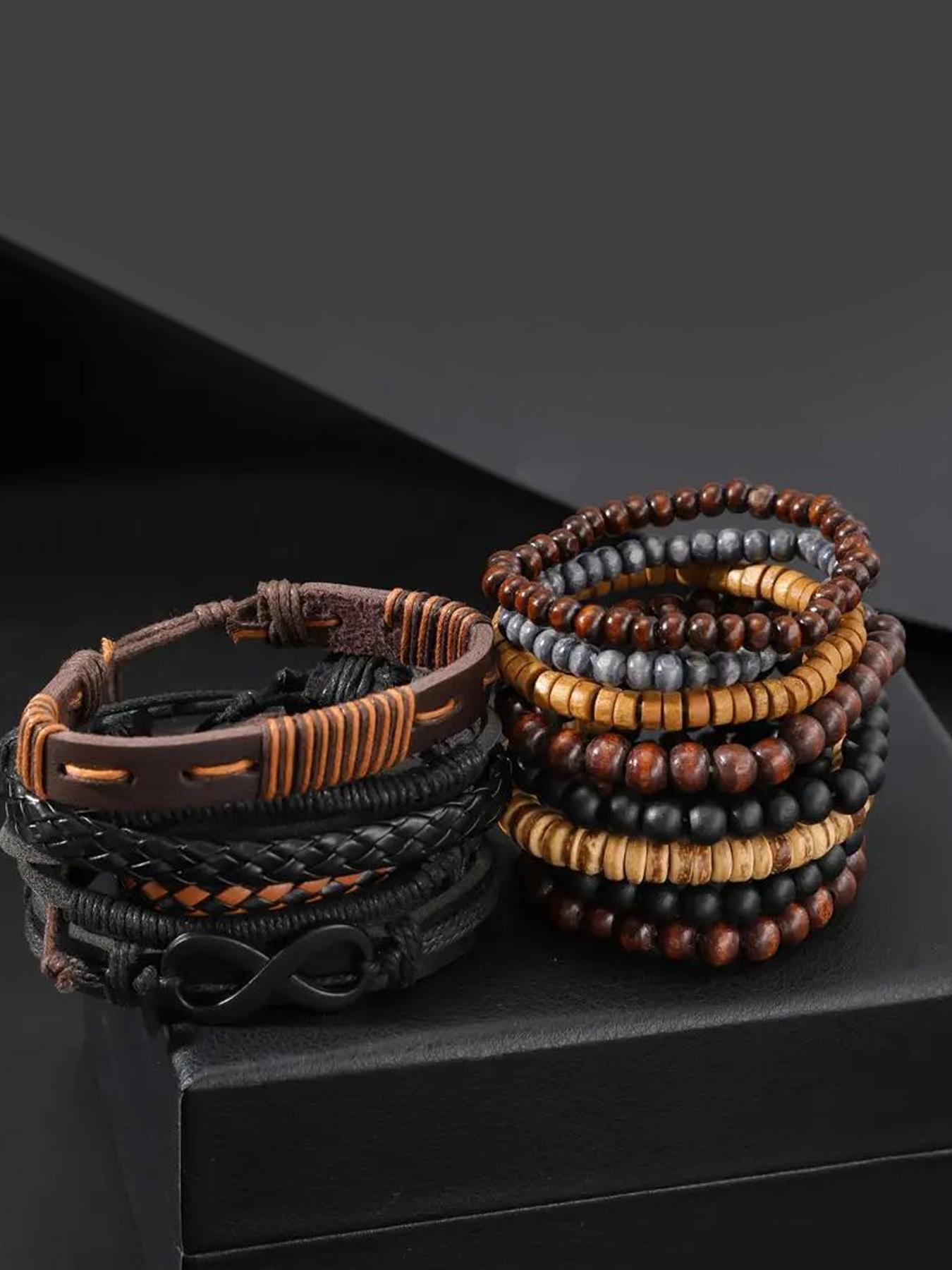 13 piece coconut shell wooden bead bead elastic thread men's bracelet bracelet suitable for daily wear, vacation and dating occasions, and is also a surprising and exquisite small gift Beaded Bracelet