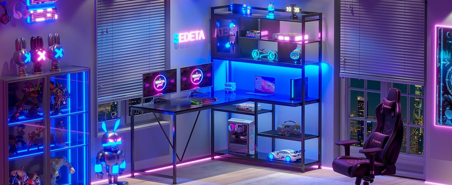 SEDETA 58-inch L-Shaped Computer Desk Gaming Table Furniture Office Organizer Keyboard Printer Modern Laptop Mouse Design