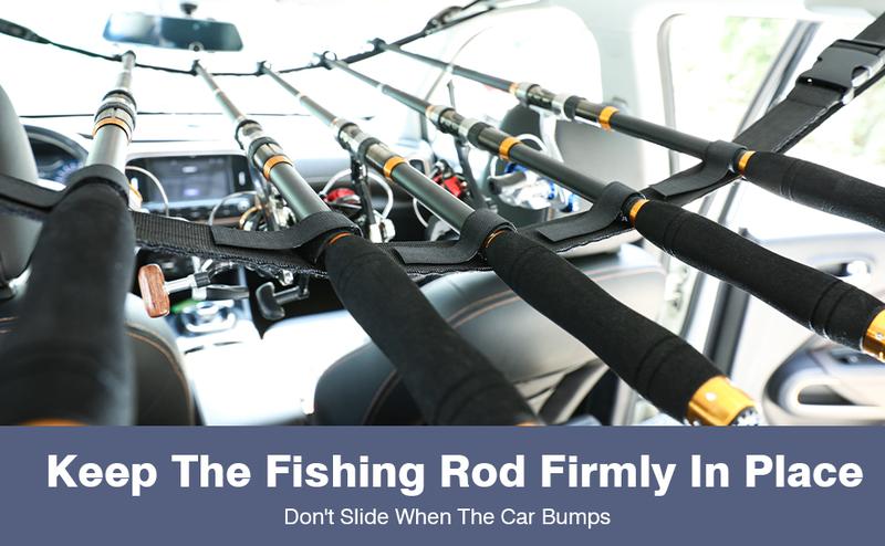 MOKO Vehicle Fishing Rod Holder, Car Fishing Pole Roof Rack Inside, 5 Rod Capacity, Heavy Duty Adjustable 30-54 Inch, Fishing Rod Carrier Fishing Pole Storage Straps for Truck Car SUV Wagons Van