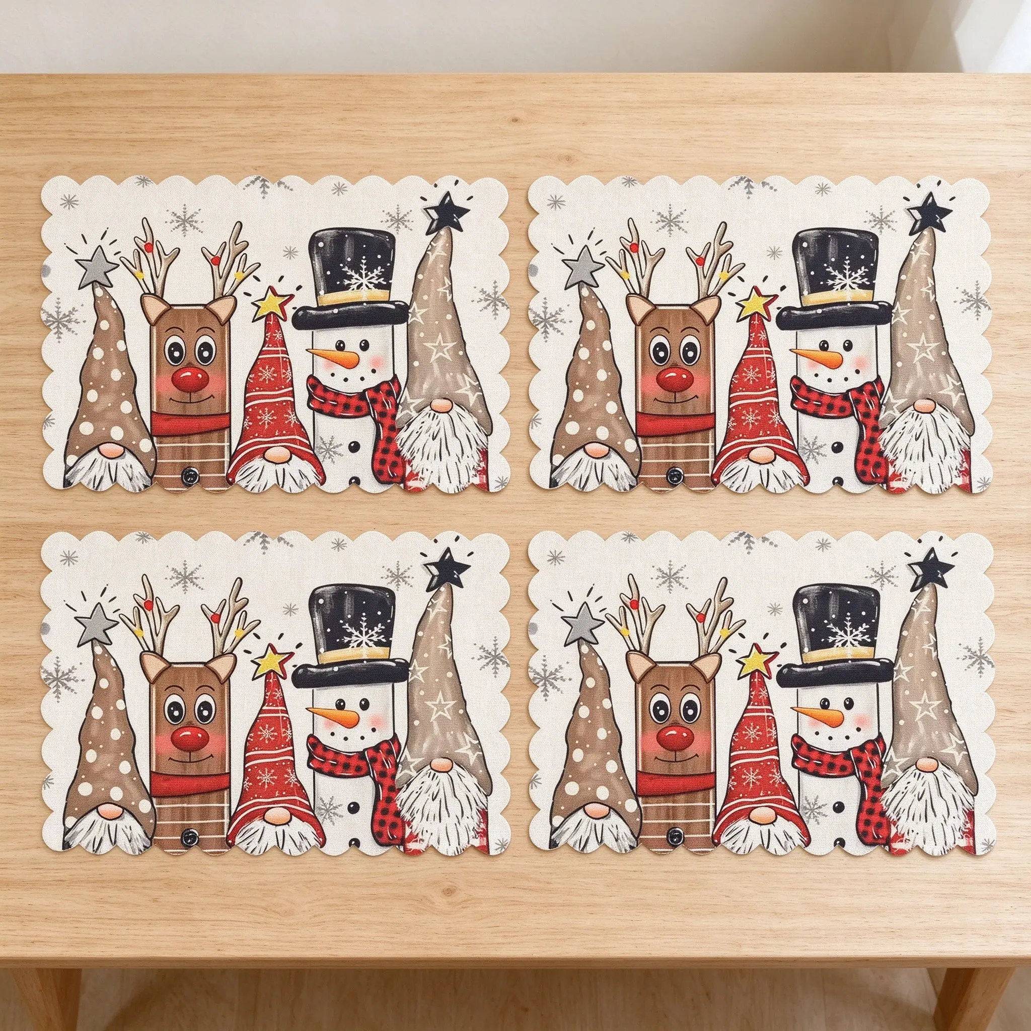 2/4 Pcs Set，Christmas Linen Placemats Set, Gingerbread House & Man Design, Non-Slip Festival Table Mats, Retro American Style, Home Decor Foldable table mats christmas Fabric placemat Nutcracker kitchen mat