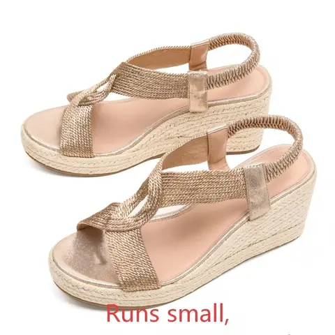 Women's Summer Essential Fashionable Wedge Sandals, Boho Style Rope Weave, Comfortable Heel Lift, Perfect for Vacation & Daily Wear