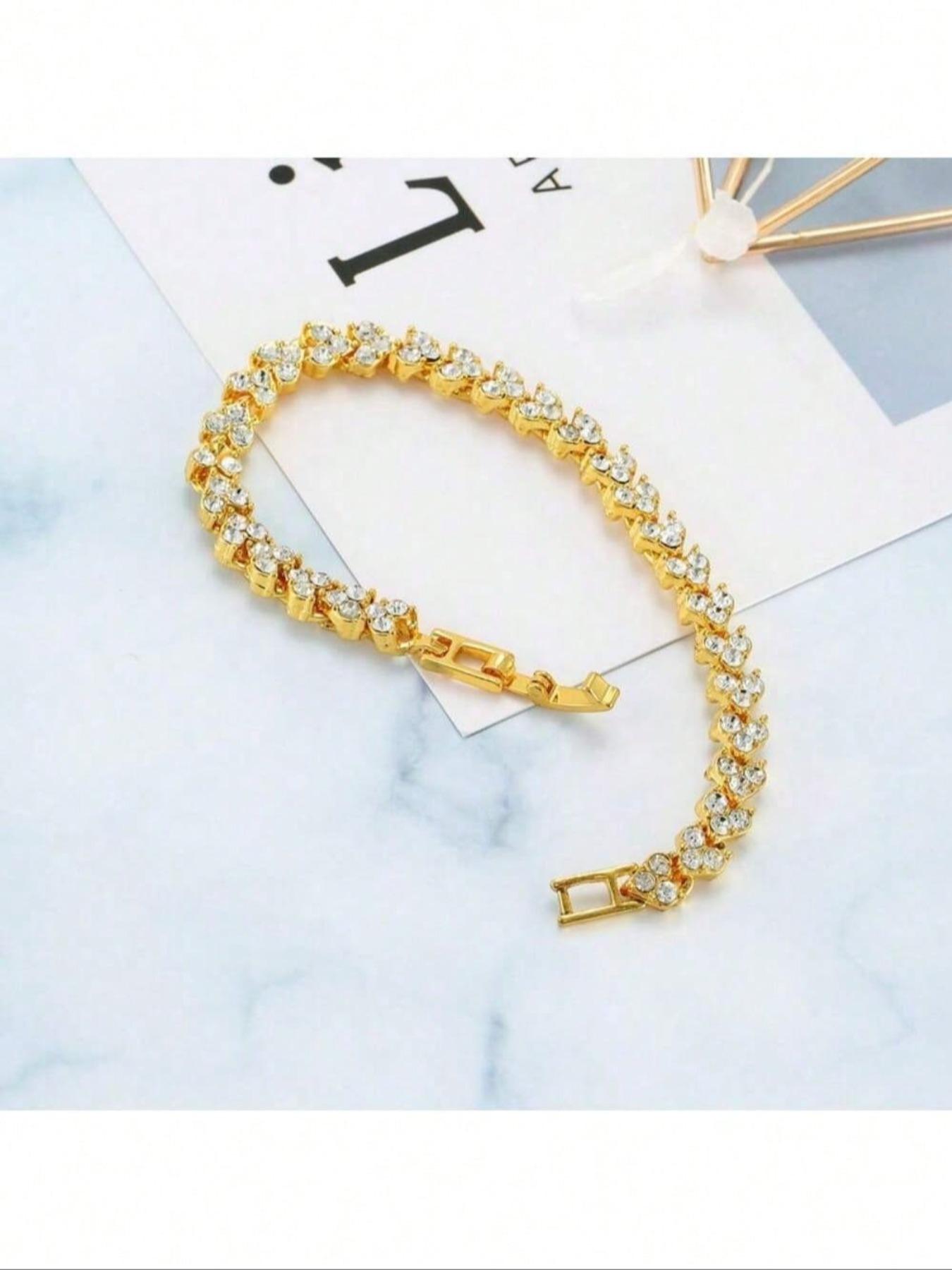 Roman Crystal Heart Rhinestone Bracelet Set, Elegant Design, Comfortable Fit, Perfect Gift for Sisters & Mothers, Ideal for Special Occasions, Exquisite Bracelet