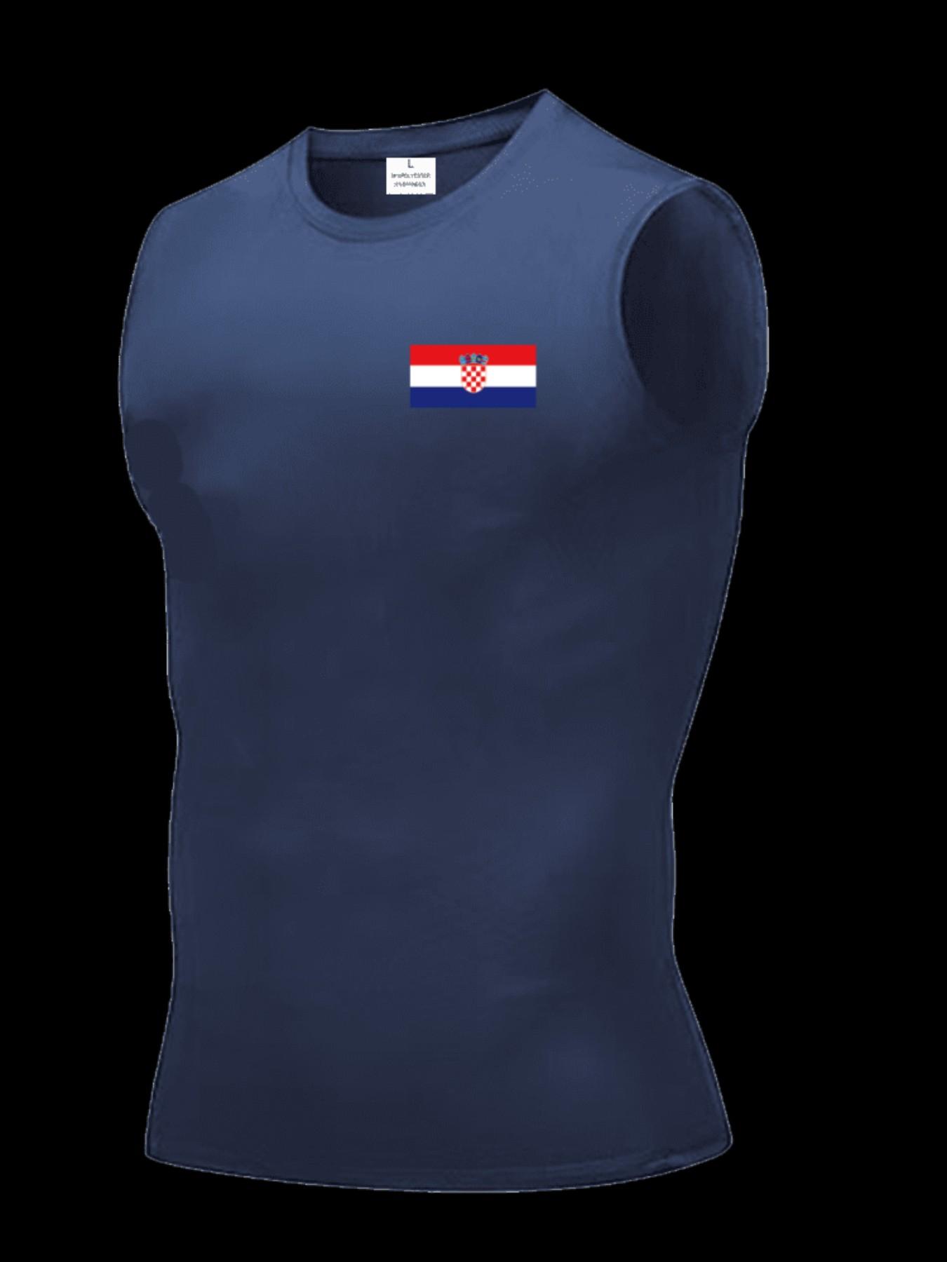 Men's Short Sleeve Sporty Slim-Fit Knitted Top, Quick-Dry Breathable Croatia Pattern, Ideal for Gym, Running, Boxing, Outdoor Activities