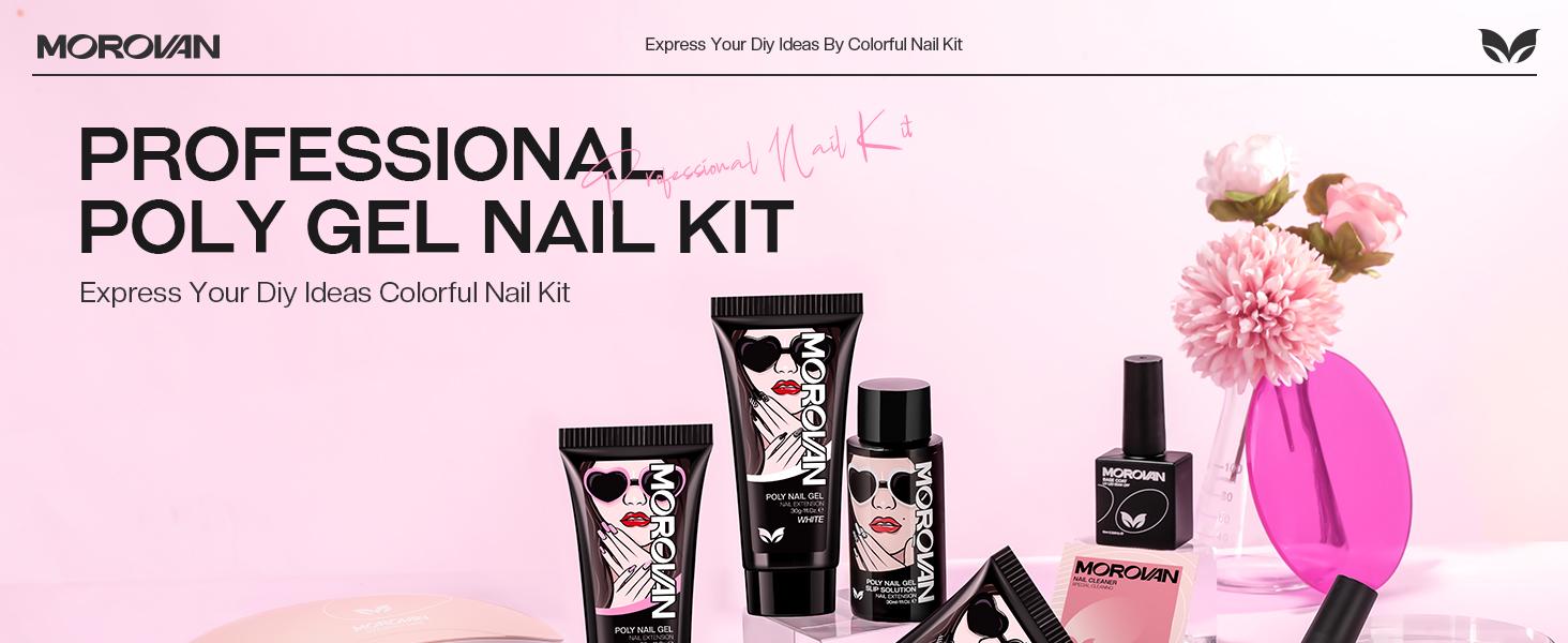 MOROVAN 1OZ 30g Poly Gel Nail Starter Kit: Large Capacity Poly Nail Gel Kit with UV Light - Clear Pink Poly Extension Gel for Beginners with Everything All In One Poly Gel Kits for Nail Manicure Starter