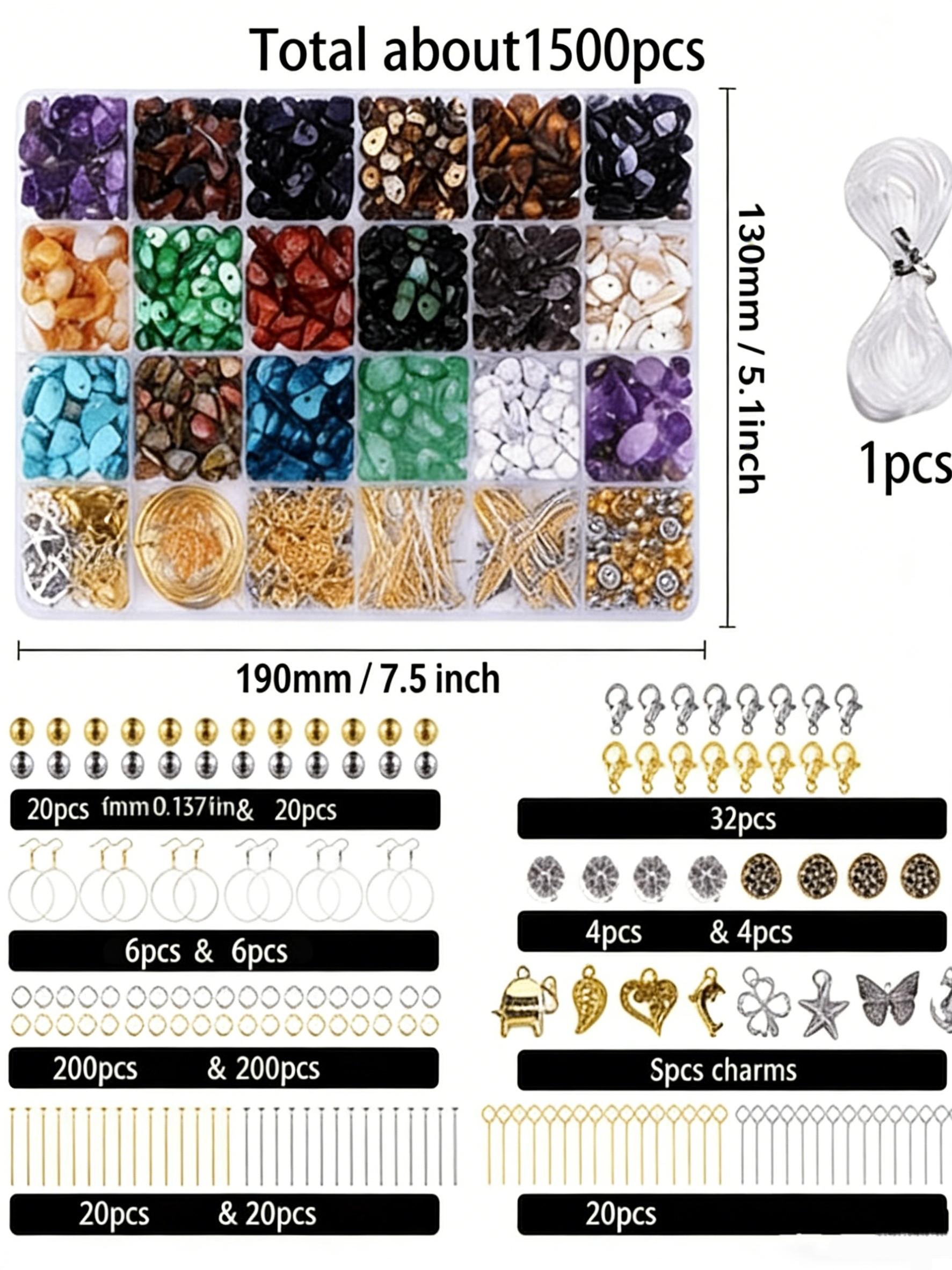 DIY Lucky Gemstone Bead Jewelry Making Kit, Glass Beads, Strand Charms, Perfect for Bracelets Necklaces, Includes Large Storage Box, Elastic Cord