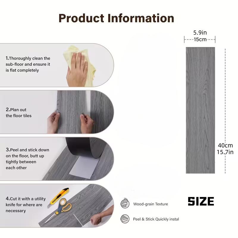 10Pcs Luxury Wood Grain Self - Adhesive PVC Flooring, Detachable Vinyl Floor Stickers, Kitchen Floor Tiles, Bedroom Floor Decoration Stickers, Self - Adhesive Flooring, Indoor Floor Stickers