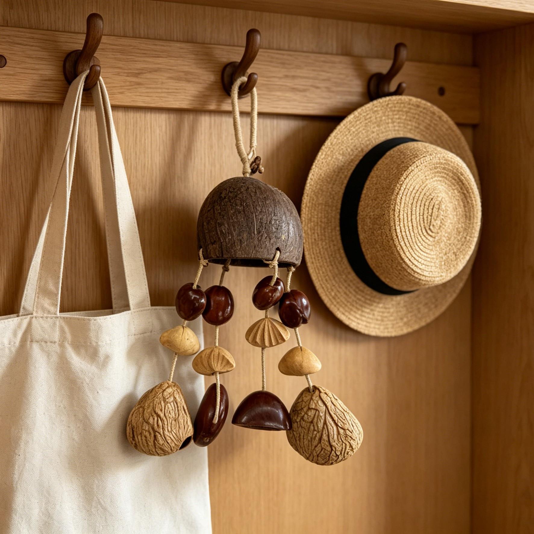 Natural Coconut Shell Seed Wind Chime, Bohemian Handmade Wooden Hanging Decor, Vintage Garden Patio Decoration, Sound Healing Bell