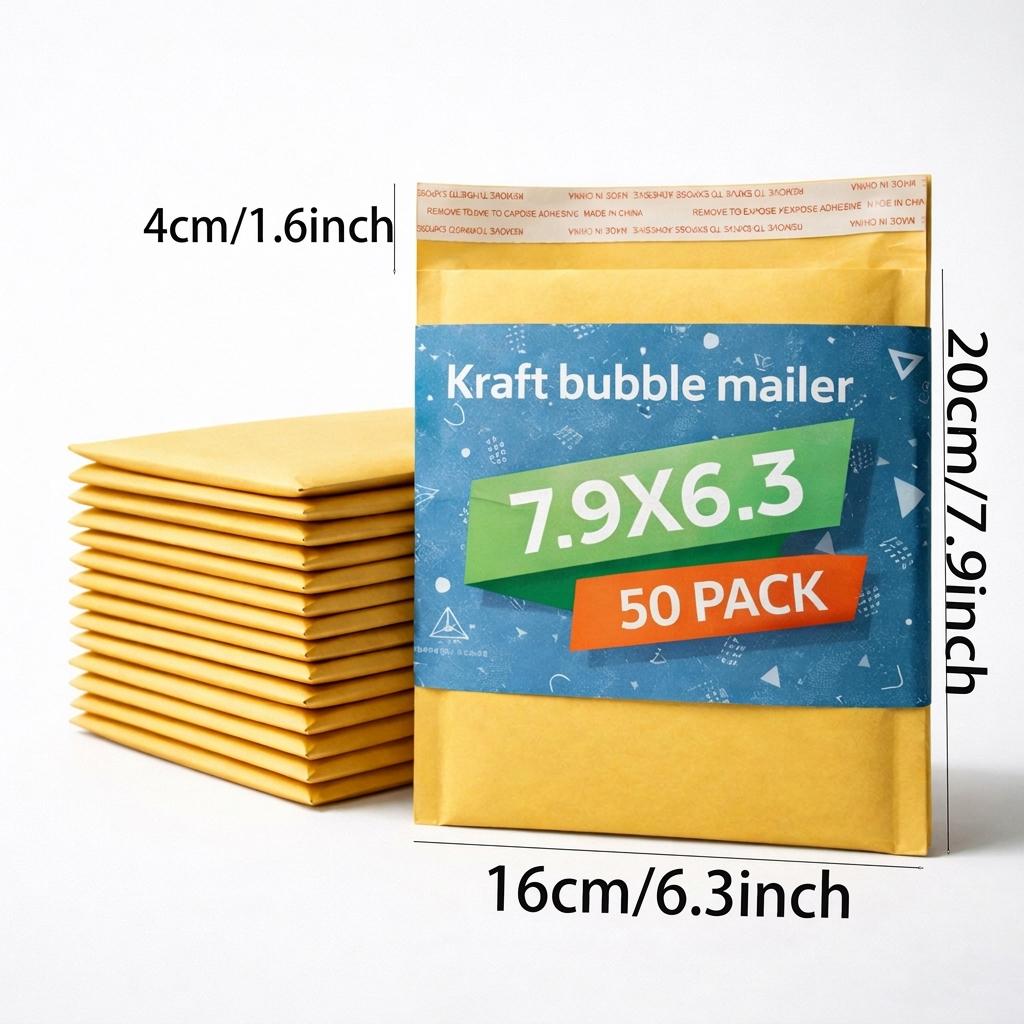 50/100 Pcs 6.3x7.9 Inch Compact Small-Sized Bubble Mailers - Heavy Duty Padded Mailing Envelopes with Self-Sealing Strip, Waterproof for Small Business & Daily Small Item Shipping 50/100 Pcs 6.3x7.9 Inch Compact Small-Sized Bubble Mailers - Heavy Duty Padded Mailing Envelopes with Self-Sealing Strip, Waterproof for Small Business & Daily Small Item Shipping
