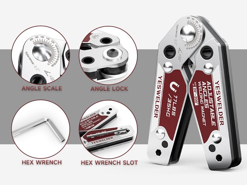 YESWELDER Adjustable Welding Magnet with Angle Scale 20-200° | 48LBs/77LBs Holding Power Magnetic Welding Positioner for Soldering, Metal Fabrication & Pipe Installation