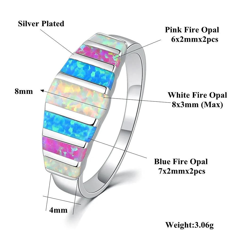 Boho Stackable Statement Ring Unique Colorful Jewelry,Colorful Fire Opal Wedding Ring for Women Fashionable Jewelry Gift