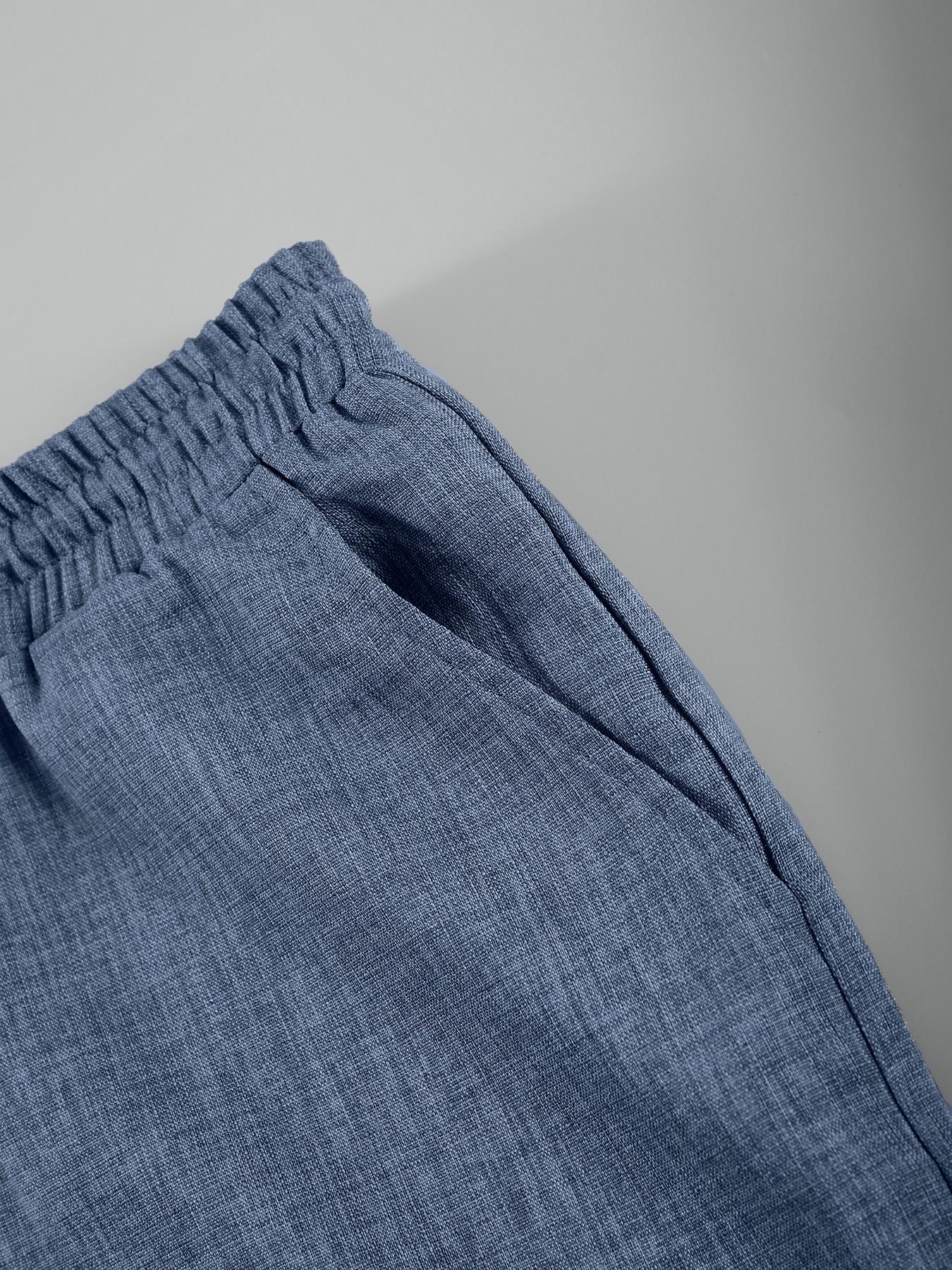 Men's Solid Button Shirt & Drawstring Waist Pants Loungewear, Loose Casual Comfy Short Sleeve Collared Top & Trousers Pj Set, Men's Sleepwear for Summer