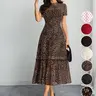 Women's Sexy Leopard Print Elegant Round Neck Mesh Skirt Dress, Stylish Casual Fashion, Perfect for Parties and Daily Wear, Date Night Dresses