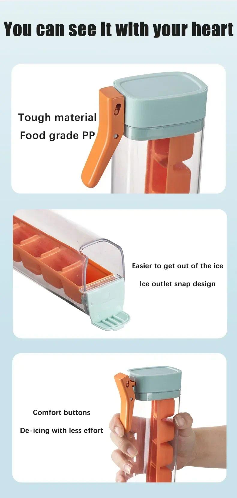 6 Grid Square Ice Cube Tray One Hand Press Silicone Ice Maker Mold Easy Release for Drinks Cocktails Home Kitchen