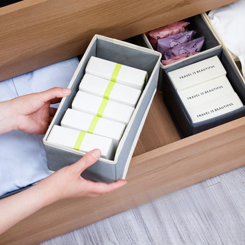 Foldable Fabric Storage Box Set of 6, Space-Saving Room Organizer, Foldable Divider, Neutral Color, for Closet and Dressing Table Drawers