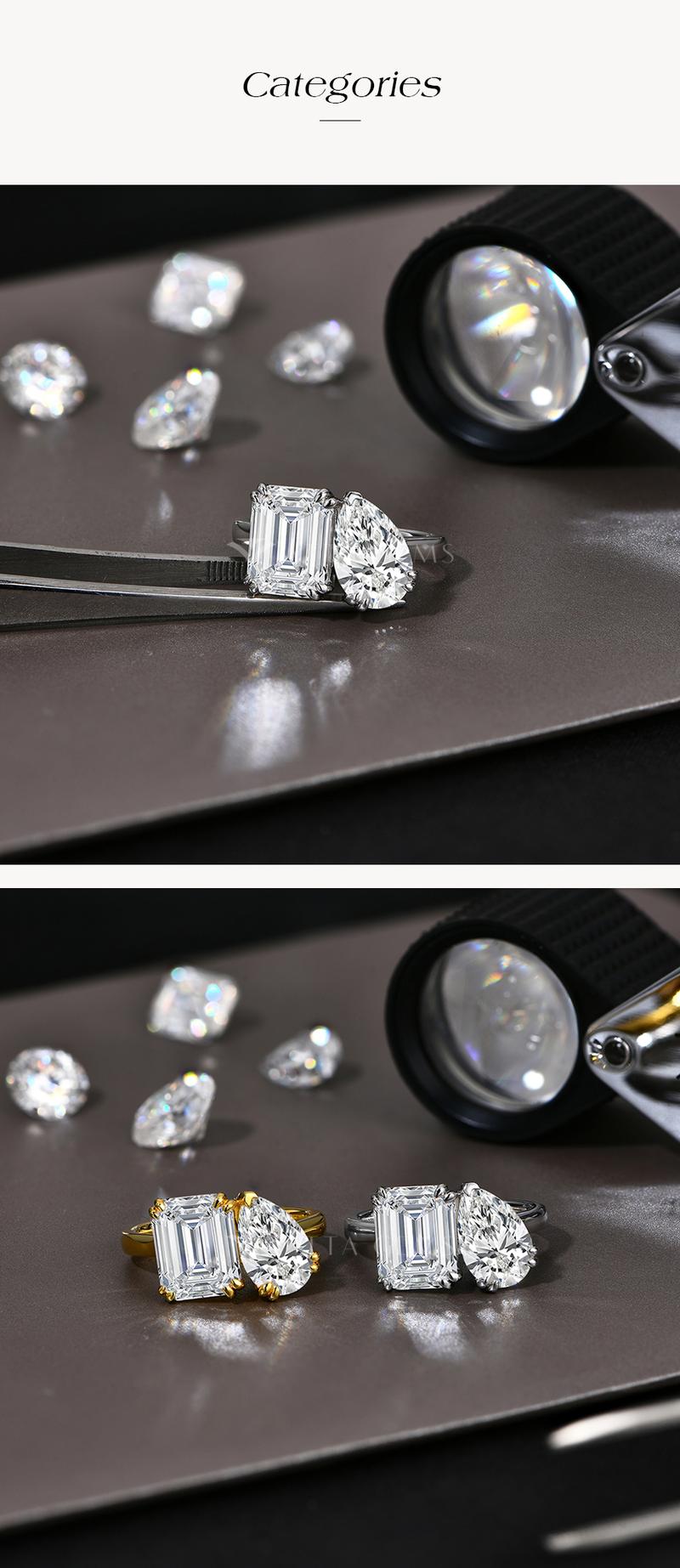 Gorgeous 4CT Octagon Cut 3CT Pear Shape Synthetic Moissanite Ring for Women Engagement  Wedding  Anniversary  Jewelry R208