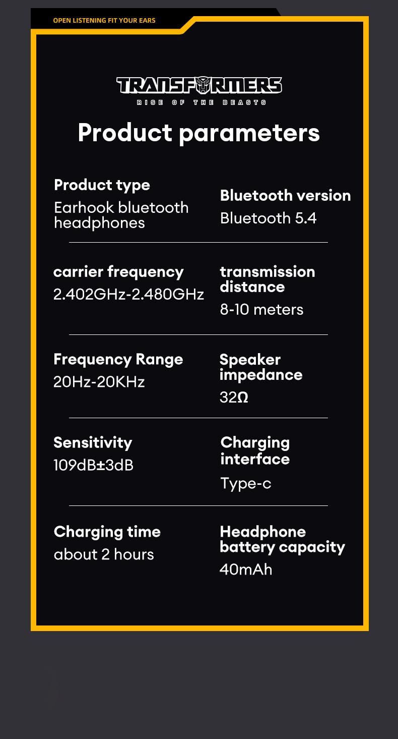 【US Local Shipping】Transformers TF-T07 OWS Wireless Bluetooth 5.4 Headphones, Breathable Open Ear Earbuds with Earhooks,  Sport Earbuds with Mic Compatible for Android/iOS