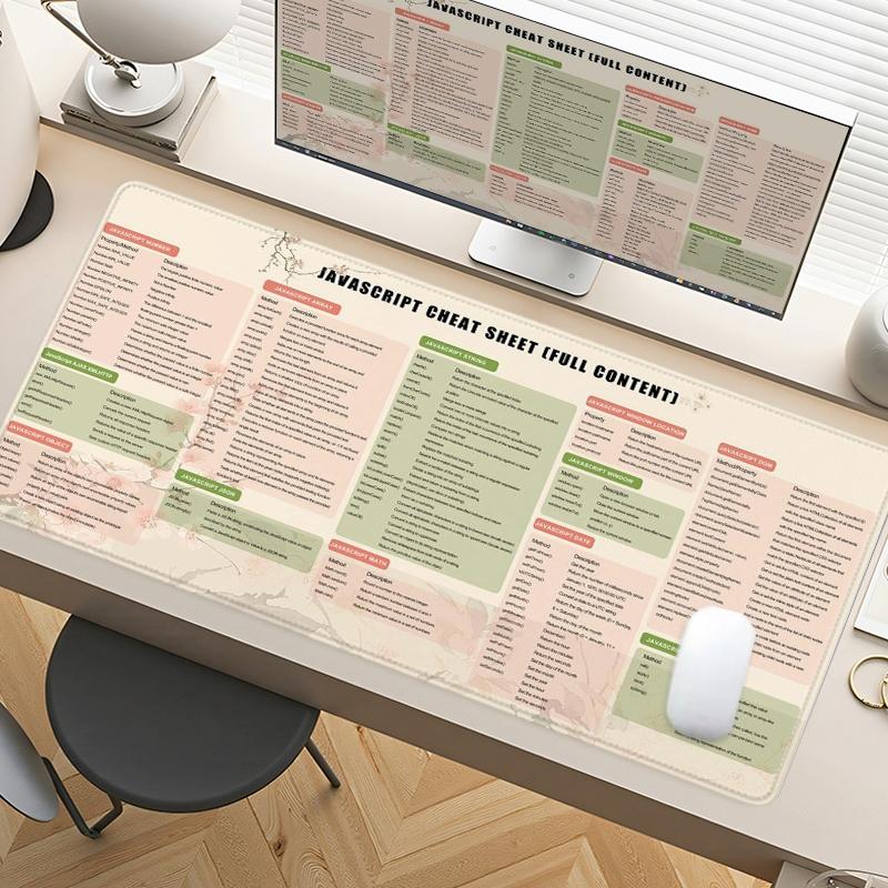 1pc Extra Large JavaScript Cheat Sheet Mouse Pad Practical Office Desk Pad, Computer Keyboard Mousepad with Non - Slip Rubber Base Durable Stitched Edge Perfect Gift for Home and Office Desk Accessories, Desk Gadgets