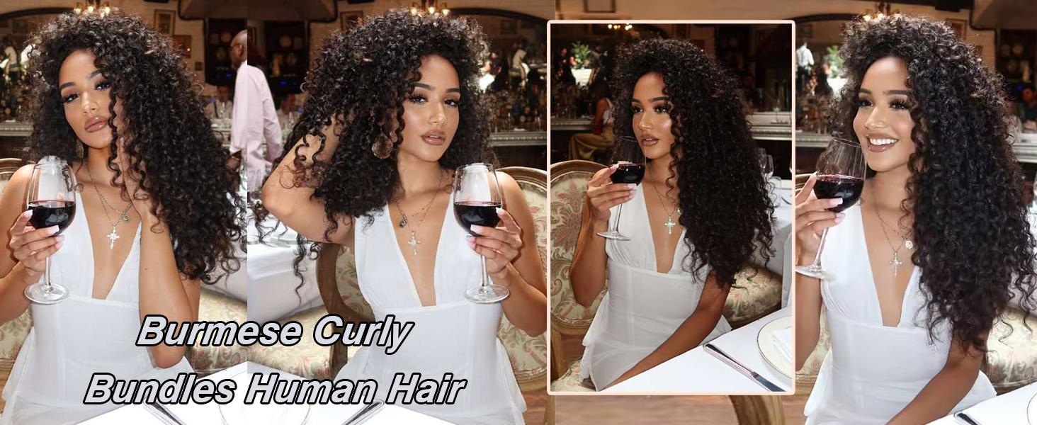 Karlami Burmese Curly Human Hair Bundles with Twist Out Ends Unprocessed Brazilian Virgin Hair Spiral Curls Human Hair Quick Weave Extensions Natural Black