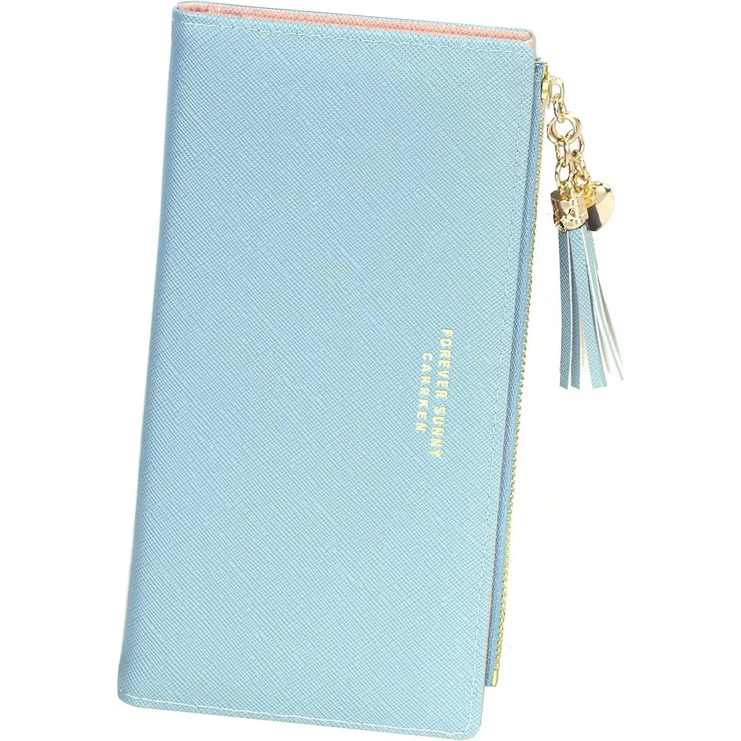 Wallets for Women Slim Clutch Purse Handbag Card Holder Womens Long Tassel Zipper Pocket Fashion Taiga Leather Billfold Wallet (Blue)