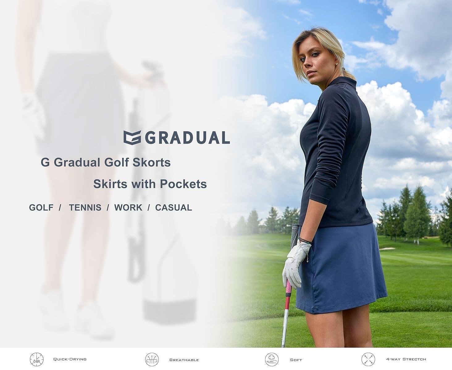 G Gradual Women's Golf Skirts Skort 4 Side Pockets High Waisted Stretchy Tennis Skirt with Short Athletic Casual SpringStatements