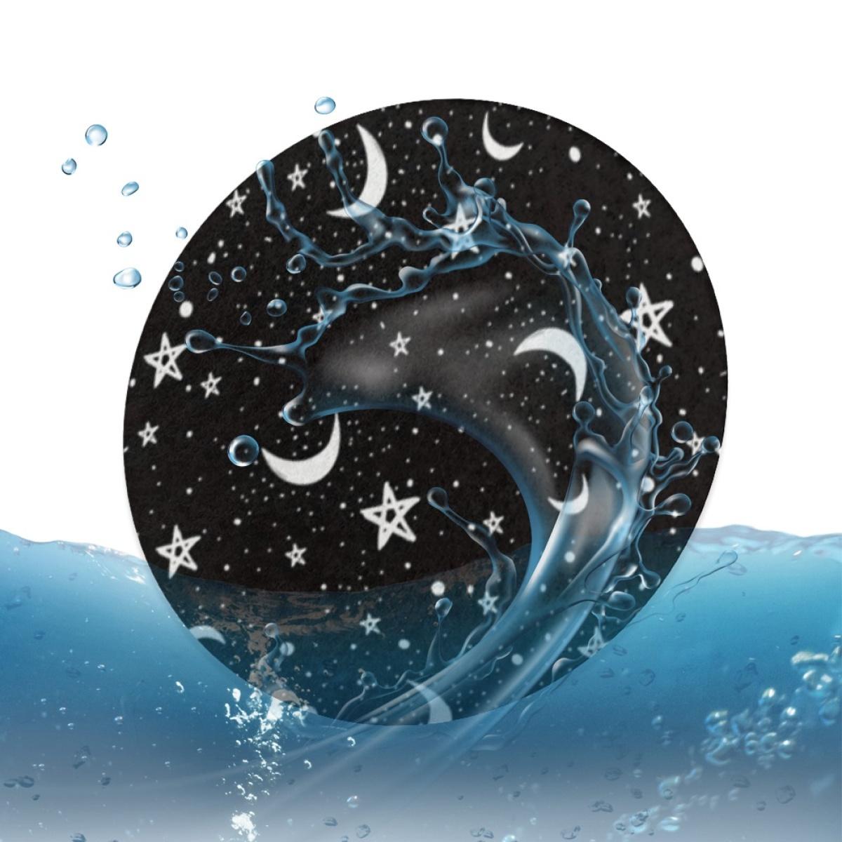 Star & Moon Pattern Car Coaster, Round Car Cup Holder Coaster, Car Interior Decoration Accessories for Women & Men, Car Interior Accessory