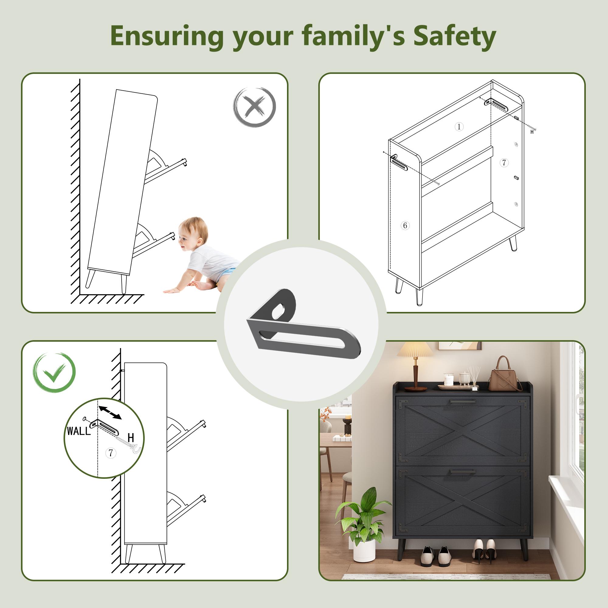 Farmhouse Shoe Storage Cabinet with 2-4 Flip Drawers & Barn Door Design - Freestanding Slim Narrow Shoe Organizer for Entryway, Foyer & Hallway