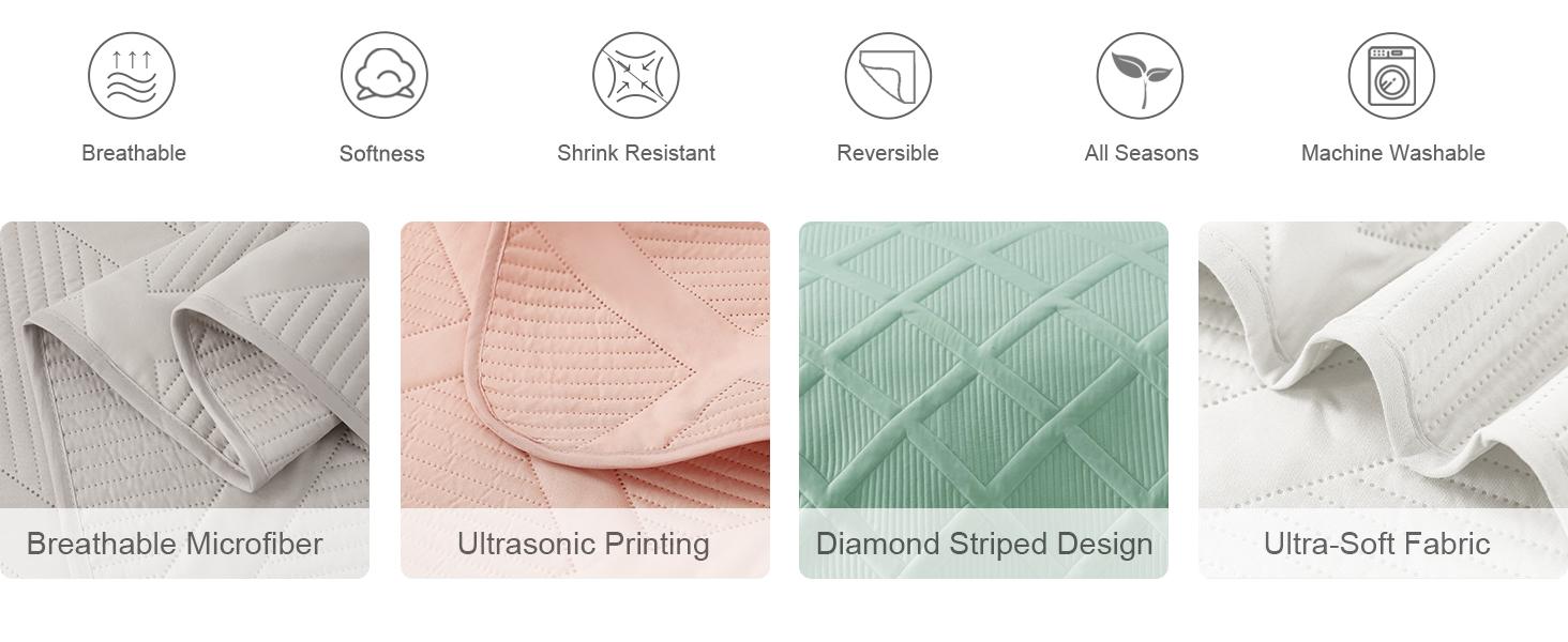 Exclusivo Mezcla Ultrasonic Quilt Set, 2/3 Pieces Quilt with Pillow Shams, Lightweight Bedspreads Modern Striped Coverlet Set for All Seasons