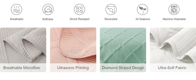 Exclusivo Mezcla Ultrasonic Quilt Set, 2/3 Pieces Quilt with Pillow Shams, Lightweight Bedspreads Modern Striped Coverlet Set for All Seasons