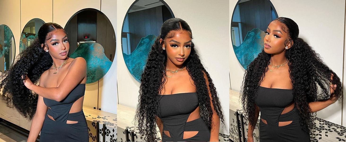 Bling hair 13x4 Deep Wave Lace Front Wigs Human Hair Pre Pluck Transparent For Black Women 180% Density Curly Wigs with Baby Hair Natural Color 28inch