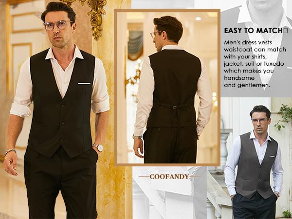 COOFANDY Men's Suit Vest Slim Fit Formal Dress Waistcoat Casual Business Vests for Suit or Tuxedo Beige Elegant