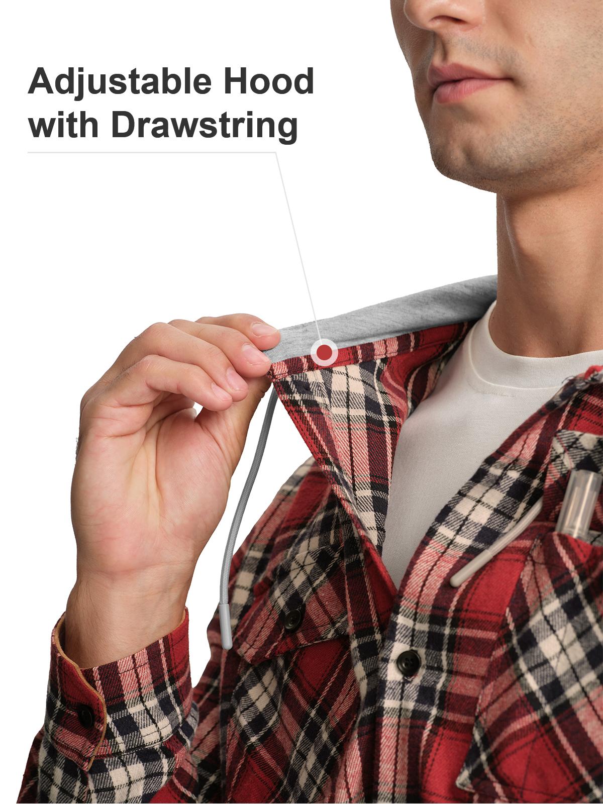 Gopune Men's Casual Flannel Plaid Button Hooded Shirts Lightweight Outdoor Jacket