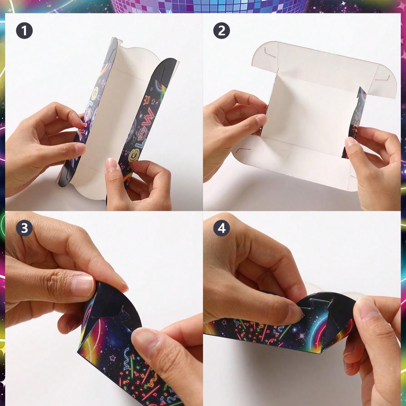 12 Piece Glow-In-The-Dark Popcorn Boxes, Striped Paper Bags, Party Bags, Candy Boxes, Perfect for Theme Celebrations, Elegant Party Decor