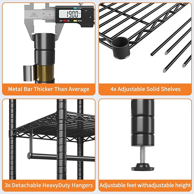 Clothing Racks for Hanging Clothes,Heavy Duty Clothes Rack with Shelves,Portable Closet Racks 4 Tiers Freestanding Closet Wardrobe System, Max Load 850 LBS